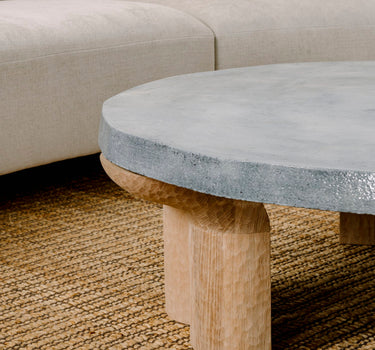 Ian Felton Sacha Coffee Table Table Glazed Lava Stone Top Hand Carved Reclaimed Oak Base
