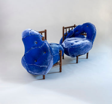 Charlotte Kingsnorth Spudnik Hibreed Chair Pre Existing Bobbin Chair Frame Silk Velvet Walnut Studs
